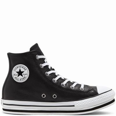 Converse Leather Chuck Taylor All Star Platform - Lasten Matalavartiset Tennarit - Mustat/Valkoinen